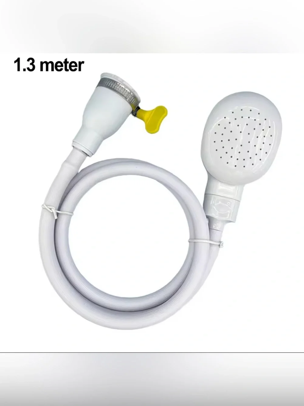 2 Portable White Shower Head with Hose and Yellow Valve